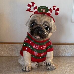 Christmas Carlos Pug with Red and Green Sweater
